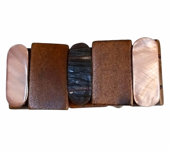 Vintage 1970s Wood and Acrylic Stretch Cuff Bracelet - Picture 3 of 16